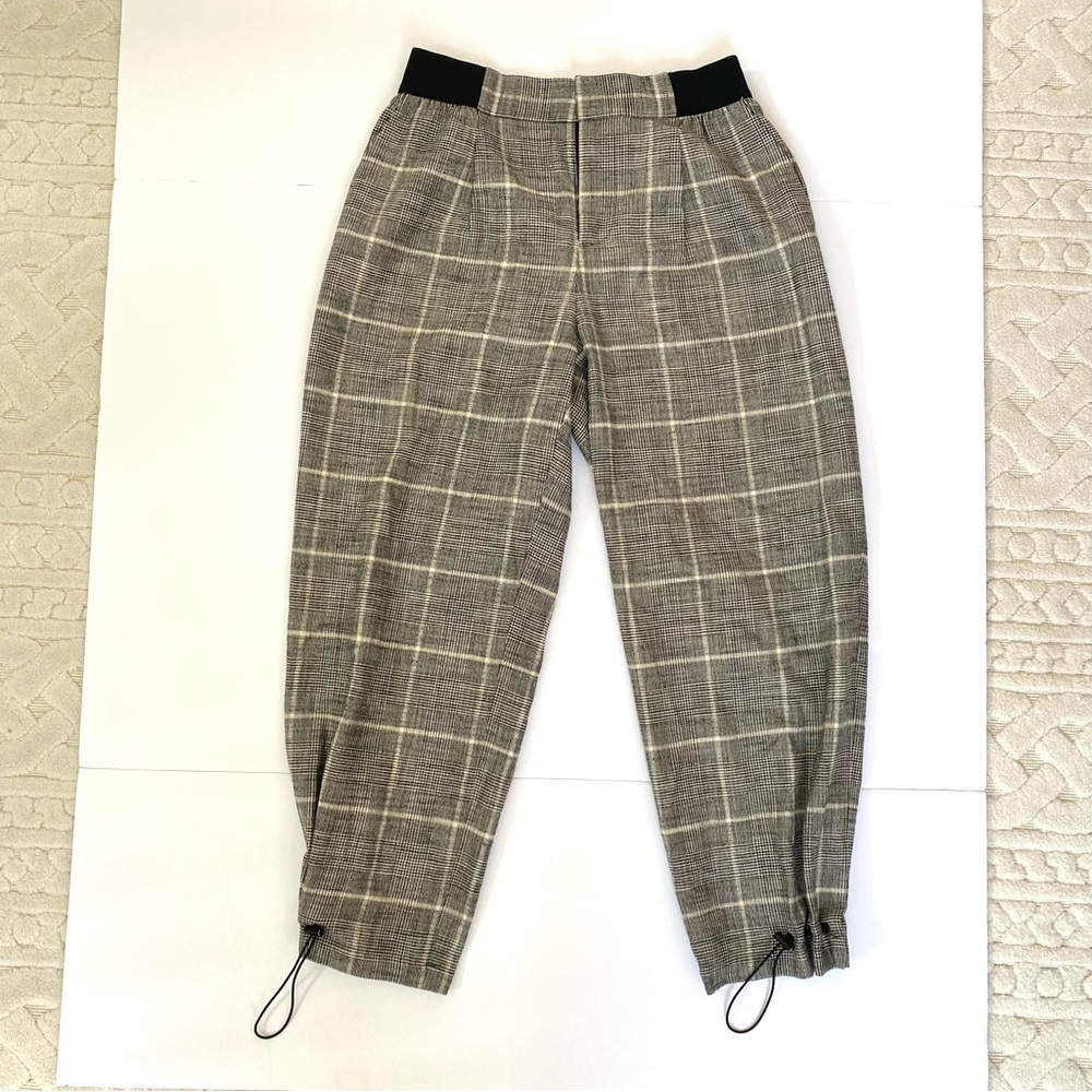Alice + Olivia Women’s Gray Plaid Stretch Toggle Joggers, size 8, Pockets, EUC - Picture 3 of 8